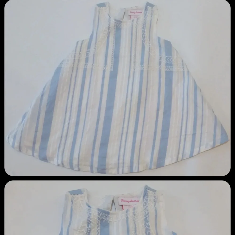TOMMY BAHAMA girls Blue Stripe Sleeveless Swing Dress lined embroidery 12 months